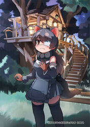  animal_ears apron australian_devil_(kemono_friends) bare_shoulders black_apron black_bow black_bowtie black_hair black_skirt black_sleeves black_thighhighs bow bowtie brown_eyes brown_gloves commentary_request detached_sleeves extra_ears eyepatch fang_out female gloves kemono_friends kemono_friends_3 long_hair medical_eyepatch multicolored_hair oerba_yun_fang official_art outdoors pleated_skirt saltlaver skirt solo tasmanian_devil_ears tasmanian_devil_tail thighhighs two-tone_hair white_hair zettai_ryouiki 