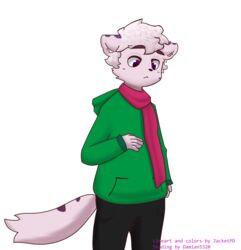  alpha_channel anthro bottomwear clothed clothing damian5320 domestic_cat felid feline felis hi_res hoodie jacket_(jacketpd) jacketpd male mammal pants scarf simple_background solo topwear transparent_background 