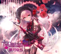  album_cover album_name artist_name_(singer) black_skirt black_thighhighs bow commentary_request cover doily dragunov_svd dress_bow elbow_gloves falling_petals female flower gloves green_eyes grey_hair gun hat hat_flower holding holding_gun holding_weapon long_hair original petals red_bow red_flower red_rose rifle rose scope second-party_source single_glove skirt sniper_rifle solo stitched thighhighs tochigi_kirihito very_long_hair weapon 