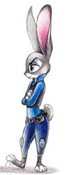  2020 anthro belt clothed clothing crossed_arms deygira-blood disney female fully_clothed fur grey_body grey_fur judy_hopps lagomorph leporid mammal police police_uniform rabbit simple_background solo uniform white_background zootopia 