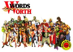  1990s_(style) 6+boys 6+girls adriadne_(words_worth) algol_(words_worth) animal_ears armor astral_(words_worth) beard bird black_hair black_legwear blonde_hair book boots breastplate breasts brown_footwear cape cat_ears cat_tail cleavage company_name constricted_pupils copyright_name crossed_arms dark_(words_worth) dark_skin double_bun elbow_gloves everyone facial_hair fake_horns fat fat_man fur gloves greaves green_hair grey_hair grin hair_bun halberd hand_on_own_hip headband helmet high_ponytail holding holding_book holding_staff horned_helmet horns horse jewelry kaiser_(words_worth) katra_(words_worth) long_hair long_sleeves looking_at_viewer maria_(words_worth) menza mew_(words_worth) miniskirt monocle monster multiple_boys multiple_girls nina_(words_worth) non-web_source official_art old old_man old_woman open_book orange_hair own_hands_together pauldrons persia_(words_worth) polearm red_hair retro_artstyle rigel_(words_worth) rin-sin ring rita_(words_worth) robe sabrina_(words_worth) sandals scepter sharon_(words_worth) sheath sheathed short_hair shoulder_armor silvanna_(words_worth) skeleton skirt smile staff stallion_(words_worth) standing sword tail tessio thighhighs ugly_man v_arms vega_(words_worth) weapon weiss_(words_worth) white_hair white_legwear william_(words_worth) words_worth 