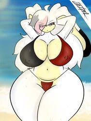  3:4 anthro beach big_breasts breasts clothed clothing fan_character female hands_behind_head hi_res lagomorph leporid lot_par male mammal outside rabbit rebecca_(disambiguation) rebecca_(lot_par) seaside sega skimpy solo sonic_the_hedgehog_(series) 