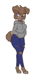  absurd_res anthro bottomwear brown_body brown_fur canid canine canis chest_tuft chloe_(potato565) clothed clothing collar curled_tail denim denim_bottomwear denim_clothing domestic_dog female fur hand_in_pocket hi_res hoodie jeans katanagirl mammal pants pockets pomeranian solo spitz tail topwear torn_bottomwear torn_clothing torn_jeans torn_pants tuft 