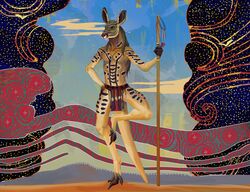  aboriginal abstract_background accessory anthro avoid_posting bodypaint bottomwear clothing cobar_(skoll666) conditional_dnp fantasy hair kangaroo loincloth long_hair macropod magic_user male mammal marsupial mystical outback primal red_kangaroo shaman solo standing stick thick_thighs tribal_spellcaster trunchbull wiry 