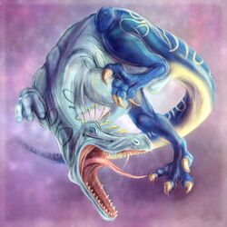  1:1 2017 blue_body blue_eyes claws diego_brando dinosaur dromaeosaurid drunkcat extinct feral jojo&#039;s_bizarre_adventure male meme open_mouth prehistoric_species purple_background reptile scalie scary_monsters simple_background solo stand_(jjba) teeth theropod tongue tongue_out utahraptor 