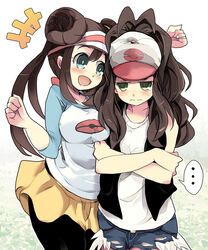  +++ ... 2girls :d arm_up baseball_cap big_hair black_pantyhose black_vest blue_eyes blush breasts brown_hair closed_mouth commentary_request cowboy_shot crossed_arms cutoffs denim denim_shorts double_bun exposed_pocket green_eyes hair_bun half-closed_eyes hand_up hat hilda_(pokemon) long_hair looking_at_another multiple_girls open_mouth outstretched_arm pantyhose pantyhose_under_shorts photoshop_(medium) pokemon pokemon_bw pokemon_bw2 raglan_sleeves rakkogawa_rinro rosa_(pokemon) shirt short_shorts shorts sleeveless sleeveless_shirt smile spoken_ellipsis twintails vest visor_cap white_shirt yellow_shorts 