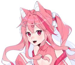  ahoge animal_ears female fluff fluffy food-themed_hair_ornament fox_ears fox_girl hair_ornament indie_virtual_youtuber kazu_(kazu210) kireina_(osiimi) open_mouth pink_eyes pink_hair second-party_source sleeveless sleeveless_sweater solo strawberry_hair_ornament sweater twintails virtual_youtuber 