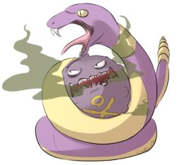 ambiguous_gender duo ekans fangs feral generation_1_pokemon koffing nintendo open_mouth poison_(final_fight) pokemon pokemon_(species) rattle_(anatomy) reptile rodent-blood scalie simple_background snake teeth tongue tongue_out yellow_eyes