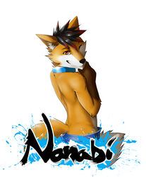 absurd_res anthro canid canine collar fox hi_res male mammal name_badge nanabi_ashiro one_eye_closed shynjy solo wink