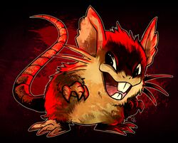 ambiguous_gender buckteeth buckteeth_(lower_incisors) claws feral generation_1_pokemon looking_at_viewer mammal nintendo pokemon pokemon_(species) raticate rodent simple_background smile solo standing teeth the-chu tongue whiskers