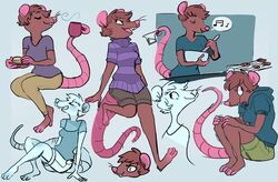 anthro beverage bottomwear breasts buckteeth capris clothing coffee cooking dentia female food hi_res hoodie long_tail mammal murid murine prehensile_tail rat ricket rodent shorts sketch small_breasts solo sweater tail teeth thick_tail topwear