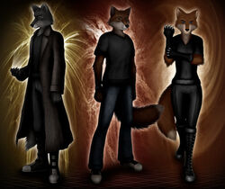 anthro blue_eyes boots bottomwear brown_eyes canid canine canis clothing dan_scarlet denim denim_bottomwear denim_clothing female footwear fox fur gloves green_eyes grey_body grey_fur group handwear jeans looking_at_viewer male mammal orange_body orange_fur pants red_body red_fur watches wolf