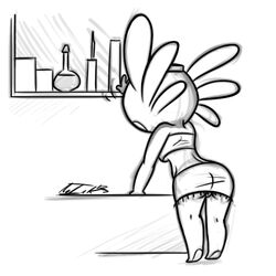 1:1 ass divequest female monochrome no-ink not_furry ona reaching simple_background solo white_background