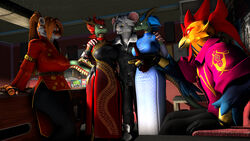  16:9 2023 3d_(artwork) alcohol anthro artist_name avian beak beer beverage big_breasts billiard_table bird black_body black_fur blue_body blue_eyes blue_feathers blue_hair bras_(petruz) breasts chicken claws clothing detailed_background digital_media_(artwork) dragon dress dress_shirt eastern_dragon feathers felid female fingerless_gloves fingers fur furniture galliform gallus_(genus) gloves green_body green_scales group hair hand_on_hip hand_on_own_hip hand_on_shoulder handwear hi_res highlights_(coloring) horn inner_ear_fluff inside isu_(petruz) jun_(petruz) long_hair long_tail male mammal multicolored_body multicolored_feathers multicolored_fur multicolored_hair multicolored_scales murid murine mythological_creature mythological_scalie mythology open_mouth orange_body orange_feathers orange_fur orange_hair pantherine petruz_(copyright) phasianid ponytail rat red_eyes red_hair ren_(petruz) reyfeng_(petruz) rodent rooster_(petruz) scales scalie shirt short_hair sibling_(lore) sister_(lore) sisters_(lore) sitting smile source_filmmaker_(artwork) striped_body striped_fur stripes table tail tan_body tan_scales tiger tongue topwear tuft two_tone_body two_tone_feathers two_tone_hair two_tone_scales viper-desires watermark whiskers white_body white_fur white_hair white_highlights wide_hips widescreen yellow_eyes 