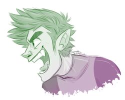  beast_boy dc_comics green_body green_hair green_skin hair humanoid humanoid_pointy_ears justautumn not_furry open_mouth signature simple_background solo teen_titans teeth tongue white_background 