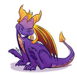  activision closed_eyes dragon feral horn justautumn male membrane_(anatomy) membranous_wings mythological_creature mythological_scalie mythology purple_body purple_skin scalie signature simple_background sitting smile solo spyro spyro_the_dragon tail teeth white_background wings yellow_horn yellow_wings 