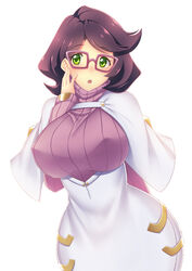  arm_behind_back big_hair breasts buttons capelet coat covered_nipples female glasses green_eyes hand_on_own_face high-waist_skirt large_breasts long_sleeves medium_skirt megatama open_mouth pencil_skirt pink-framed_eyewear pink_sweater plump pokemon pokemon_sm purple_hair ribbed_sweater skirt solo sweater turtleneck turtleneck_sweater underbust white_capelet white_coat white_skirt wicke_(pokemon) wide_hips 