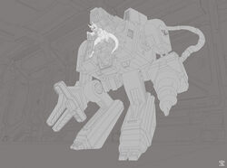  alcohol anthro arbaran avian bao_(hibris) beer beverage blizzard_entertainment detailed_background drill hi_res hibris machine male mecha monochrome robot scv_pilot_(starcraft) solo starcraft terran 