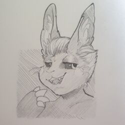  1:1 absurd_res anthro fangs hi_res lagomorph leporid male mammal rabbit smug solo teeth tote_brando traditional_media_(artwork) weirdcathq whiskers 