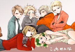  blonde_hair blue_eyes butters_stotch character_request dress gloves gregory_of_yardale kenny_mccormick marjorine newsboy_cap pip pip_pirrup ribbon short_hair south_park trap tweek_tweak 