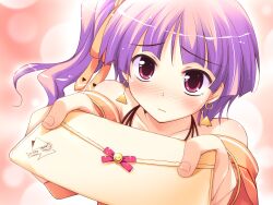  blush game_cg ko~cha purple_hair ribbons ritos_tortilla short_hair shukufuku_no_campanella violet_eyes 