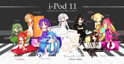  6+girls aruya_(flosrota) bad_id bad_pixiv_id copyright_request digital_media_player english_text engrish_text headphones highres ipod multiple_girls personification photoshop_(medium) ranguage 