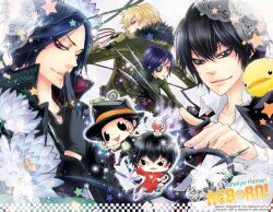  5boys animal arcobaleno artist_request black_hair blonde_hair blue_eyes chrome_dokuro cuffs dino_(reborn) everyone eyepatch female flower fon_(reborn) formal gloves handcuffs hat hibari_kyouya hibird jewelry katekyo_hitman_reborn! leon_(reborn) long_hair lotus monkey multiple_boys polearm ponytail purple_eyes purple_hair reborn red_eyes ring rokudou_mukuro school_uniform short_hair suit trident weapon 