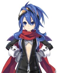  blue_eyes blue_hair bodysuit character_request compile_heart female female gloves goggles gust hands_on_hips idea_factory long_hair n1 neptune nippon_ichi nippon_ichi_(choujigen_game_neptune) nisa official_art prinny scarf sega simple_background solo super_dimension_game_neptune unzipped white_background 