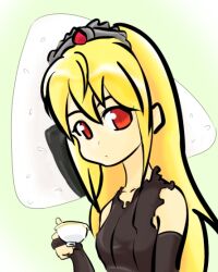  blonde_hair food hime_(kaibutsu_oujo) kaibutsu_oujo lilianne momio onigiri red_eyes tea 