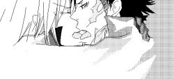  black_hair couple katekyo_hitman_reborn katekyo_hitman_reborn! kissing lips long_hair male male_focus monochrome scar sexy short_hair silver_hair superbi_squalo tongue varia xanxus yaoi 