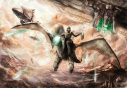  cloud flying gun jean-luc_lundi lagi male_focus panzer_dragoon panzer_dragoon_zwei saku sega sky solo weapon 