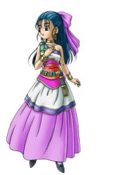  blue_hair bracelet dragon_quest dragon_quest_v dress flora flora_(dragon_quest) jewelry lowres pink_ribbon ribbon 