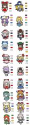  alice_margatroid animal_ears blonde_hair bunny_ears chen chibi cirno color_guide everyone flandre_scarlet fujiwara_no_mokou girotin_ginza hakurei_reimu hat highres hong_meiling ibuki_suika inaba_tewi inubashiri_momiji izayoi_sakuya kamishirasawa_keine kawashiro_nitori kirisame_marisa long_image long_sleeves multiple_girls patchouli_knowledge pillow_hat reisen_udongein_inaba remilia_scarlet shameimaru_aya short_hair tall_image tassel touhou white_background wide_sleeves yakumo_ran yakumo_yukari 