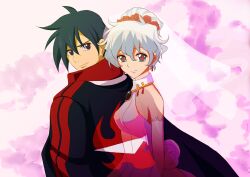  1boy bad_id bad_pixiv_id banned_artist bridal_veil bride couple dress earrings female flower gloves jewelry nia_teppelin nigiriushi older short_hair simon straight tengen_toppa_gurren_lagann veil wedding_dress 