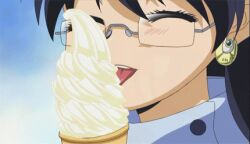  animated animated animated cap food glasses ice_cream licking lowres nogami_aoi screencap zettai_karen_children 