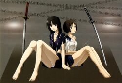  barefoot feet ga-rei ga-rei_zero isayama_yomi panties sword torn_clothes tsuchimiya_kagura underwear weapon 