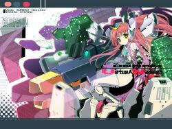  armor artist_request cannon gun gundam gundam_00 gundam_nadleeh gundam_virtue long_hair mecha_musume pink_hair solo thighhighs weapon yellow_eyes 