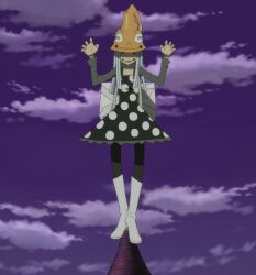  boots cap dots dress eater elka eruka_frog frog girl hat highres long_hair pantyhose polka ribbit silver_hair soul soul_eater standing witch 