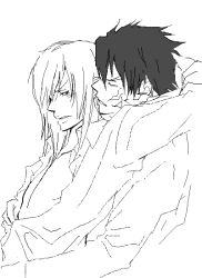  black_hair couple hug katekyo_hitman_reborn katekyo_hitman_reborn! long_hair male male_focus scar short_hair silver_hair superbi_squalo topless varia xanxus yaoi 