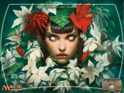  1280x960 elf flower lipstick magic:_the_gathering magic_the_gathering makeup mayael_the_anima pointy_ears white_eyes 