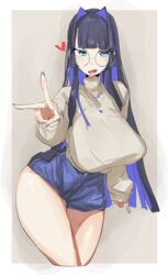  1girls bangs blue_bow blue_eyes blue_hair blue_legwear blue_nail_polish blue_nails blue_shorts blunt_bangs blush blush_lines blushing bow bow_accessory breasts circular_glasses female glasses hair_intakes heart hololive hololive_english hololive_english_-council- hololive_english_-promise- jean_shorts jeans large_breasts leebongchun long_fingernails long_hair long_nails long_sleeves looking_at_viewer necklace open_mouth ouro_kronii peace_sign portrait short_shorts shorts sidelocks sleeves_past_wrists solo straight_hair sweater teeth thick_thighs thigh_gap thighs turtleneck turtleneck_sweater two_tone_hair v virtual_youtuber white_sweater 