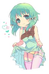  bow clothes_lift commentary_request female green_eyes green_hair gumi hair_ribbon hairbow oekaki panties ribbon ro_(igris-geo) short_hair simple_background skirt skirt_lift smile solo underwear vocaloid 