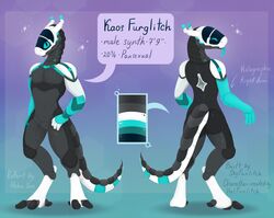  black_body blue_eyes grey_body helensan hi_res hologram kaos_furglitch male markings model_sheet palette simple_background solo striped_arm striped_markings striped_tail stripes synth_(vader-san) tail tail_markings tongue tongue_out view_from_back white_body 