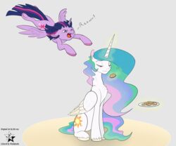  6:5 absurd_res alicorn bri-sta cookie duo english_text equid equine female food friendship_is_magic fur hair hasbro hi_res horn mammal multicolored_hair my_little_pony mythological_creature mythological_equine mythology open_mouth princess_celestia_(mlp) purple_body purple_fur text twilight_sparkle_(mlp) white_body white_fur wings wodahseht 