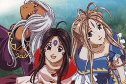  3girls belldandy facial_mark forehead_mark highres long_hair multiple_girls oh_my_goddess! siblings skuld urd 