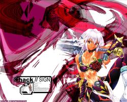  .hack// .hack//sign bandai black_rose black_rose_(.hack//) blackrose cyber_connect_2 dark_skin flower pink_hair red_eyes rose sadamoto_yoshiyuki short_hair smile solo sword wallpaper weapon 