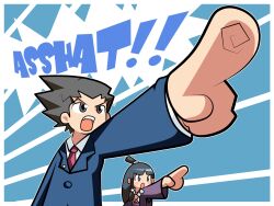  ayasato_mayoi chibi gyakuten_saiban maya_fey naruhodou_ryuuichi pointing 