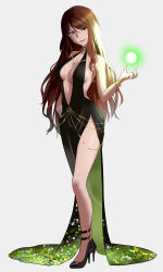  alternate_costume backless_dress backless_outfit bb_(fate) bb_dubai_(fate) bb_dubai_(fate)_(cosplay) belly_chain black_dress black_footwear blackminolith_(2ne) breasts brown_eyes brown_hair center_opening cocktail_dress commission cosplay dress energy_ball english_commentary female gradient_clothes gradient_dress grey_background hand_on_own_hip high_heels highres jewelry long_hair looking_at_viewer medium_breasts mugino_shizuri necklace open_mouth pixiv_commission psychic side_slit simple_background smile toaru_kagaku_no_railgun toaru_majutsu_no_index 