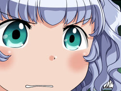  aqua_centolm close-up female green_eyes grey_hair gununu_(meme) meme solo super_robot_wars super_robot_wars_mx 