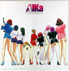  1990s_(style) 1998 6+girls adjutant_(agent_aika) agent_aika aida_rion aika_(series) arms_behind_back arms_up ass assault_rifle bare_legs black_delmo black_delmo_leader black_footwear black_jacket black_skirt blue_delmo blue_delmo_leader blue_footwear blue_hair blue_jacket blue_skirt bob_cut boots brown_footwear brown_hair copyright_name crotch_seam delmo_commander delmogeny_uniform folded_ponytail from_behind full_body garrison_cap green_hair green_skirt gun hand_on_own_hip hands_on_own_hips hat high_heels holding holding_gun holding_weapon jacket juliet_sleeves kneepits leaning_forward leg_lift legs lineup logo long_hair long_sleeves maypia_alexymetalia miniskirt multiple_girls neena_hagen official_art orange_hair panties pantyshot pencil_skirt pink_delmo pink_footwear pink_hair pink_hat pink_jacket pink_skirt pleated_skirt puffy_sleeves purple_hair red_hair red_jacket red_skirt retro_artstyle rifle shoes short_hair skirt standing standing_on_one_leg stg44 sumeragi_aika suzie_(agent_aika) thighhighs thighs underwear uniform vest weapon white_background white_delmo white_footwear white_jacket white_legwear white_panties yamauchi_noriyasu yellow_vest 